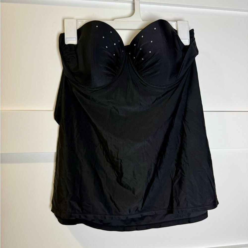 Black Strapless Top with Rhinestone Detail